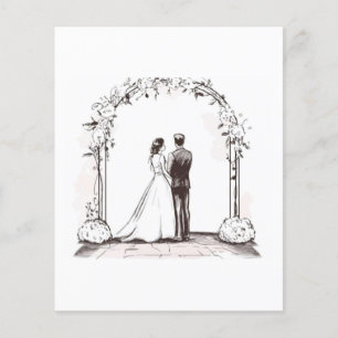 Elegante Feine-Linien-Kunst Hochzeitspaar Floraler Flyer