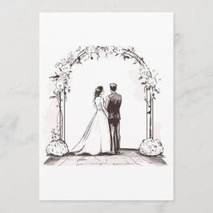Elegante Feine Linien Kunst Hochzeitspaar Floraler Menükarte