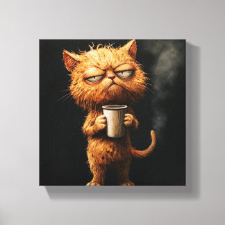 Elegante Feline mit einem Kaffee - Anspruchsvolle  Leinwanddruck
