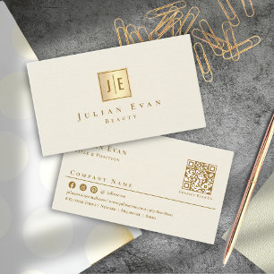 Elegante Feminine Creamy Gold Glitzer Monogram Visitenkarte