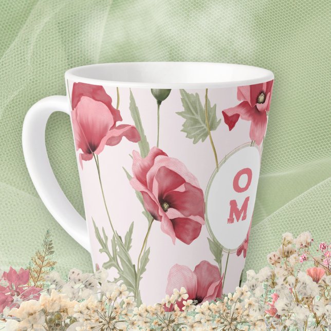 Elegante Feminine Monogram Wildblume Pink Poppy Milchtasse (Elegant Feminine Monogram Wildflower Pink Poppy Latte Mug ©Susanne Sachers - Sunny Mind 🌞)
