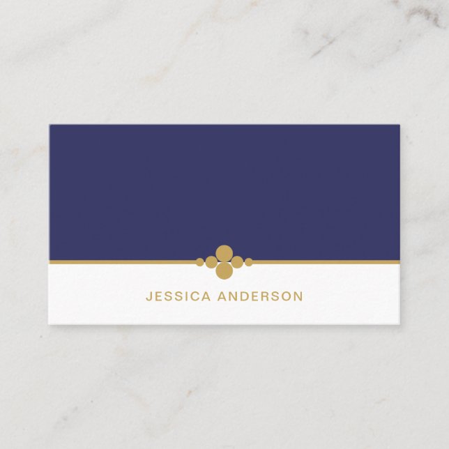 Elegante Feminine Navy Blue Gold Punkte Visitenkarte (Vorderseite)