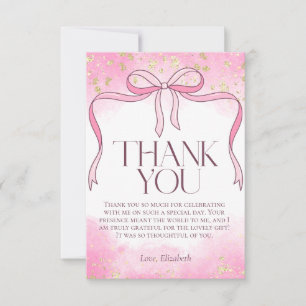 Elegante feminine rosa Schleife Faux Gold Glitter  Dankeskarte