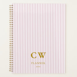 Elegante feminine rosa Streifen Gold Initialen ind Planer