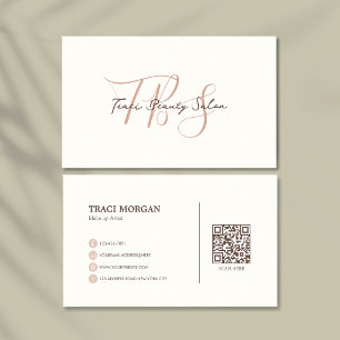 Elegante feminine Skript-Cream-Rosen-QR-Code Visitenkarte