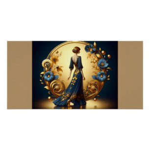 Elégante femme Art Déco en Or et Bleu