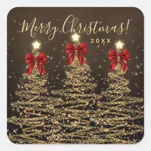 Elegante Ferien Gold Rot Weihnachtsbäume mit Schle Quadratischer Aufkleber
