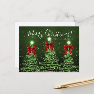 Elegante Ferien Grüne Weihnachtsbäume Rote Schleif Postkarte