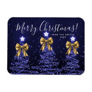 Elegante Ferien Navy Blau Weihnachtsbäume Gold Magnet