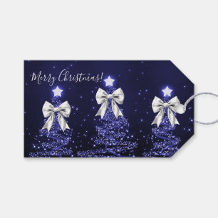 Elegante Ferien Navy Blue Weihnachtsbäume Silber Geschenkanhänger