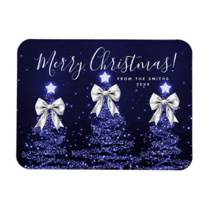 Elegante Ferien Navy Blue Weihnachtsbäume Silber Magnet