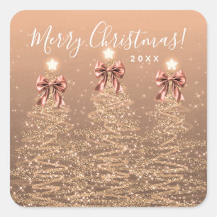 Elegante Ferien-Roségold-Weihnachtsbäume mit Schle Quadratischer Aufkleber