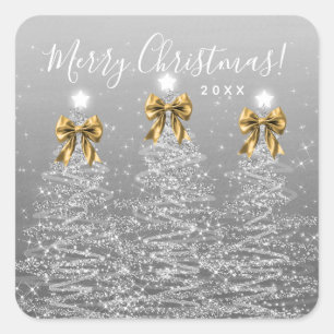 Elegante Ferien-Silber-Weihnachtsbäume Goldene Bög Quadratischer Aufkleber