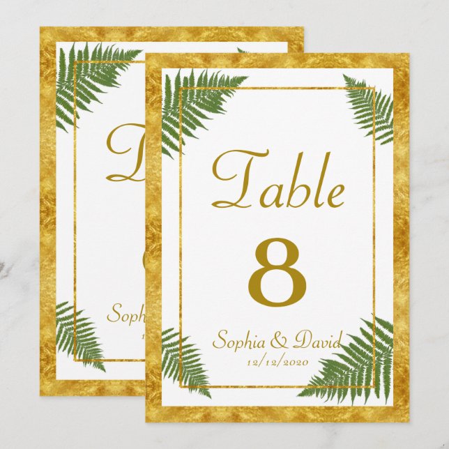 Elegante Fern Blätter Gold Foil Wedding TISCHNUMME Einladung (Vorne/Hinten)