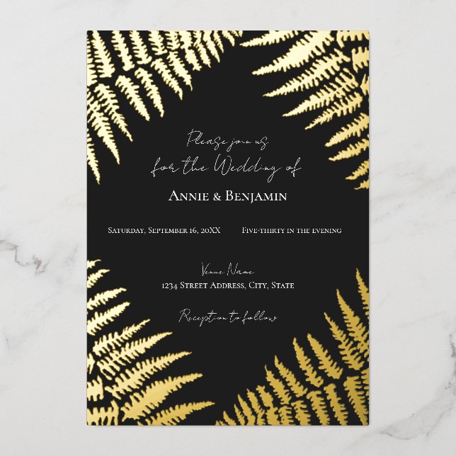 Elegante Fern Design Wedding Foil Einladung (Vorderseite)