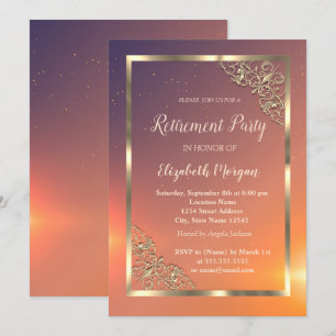 Elegante Festive Gold Frame Retirement Einladung