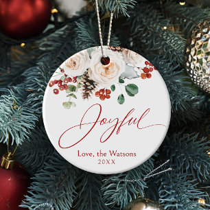 Elegante Festliche Florale Fröhliche Familien Weih Keramik Ornament