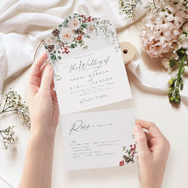 Elegante Festliche Florale Winterhochzeit All In One Einladung