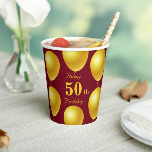 Elegante Festliche Goldene Luftballons 50. Geburts Pappbecher