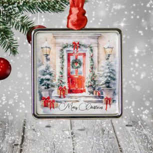 Elegante festliche rote Tür frohe Weihnachten Ornament Aus Metall