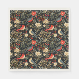 Elegante festliche Vögel & florale Weihnachten Rot Serviette