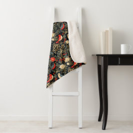 Elegante festliche Vögel & florale Weihnachten Rot Sherpadecke