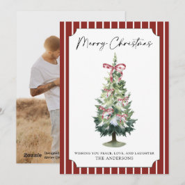 Elegante Festliche Weihnachtsbaum-Familienfoto Rot Feiertagskarte