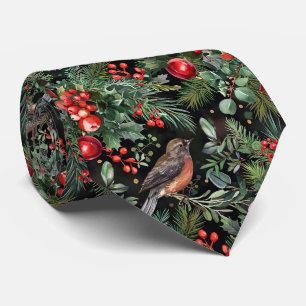 Elegante festliche Weihnachtsblumen mit Vögeln Krawatte