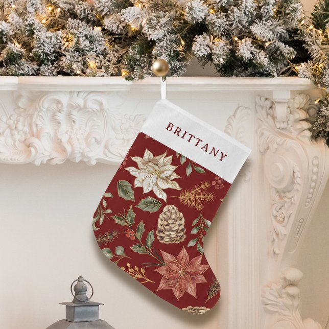 Elegante Festtage Rote Poinsettia Großer Weihnachtsstrumpf (Von Creator hochgeladen)