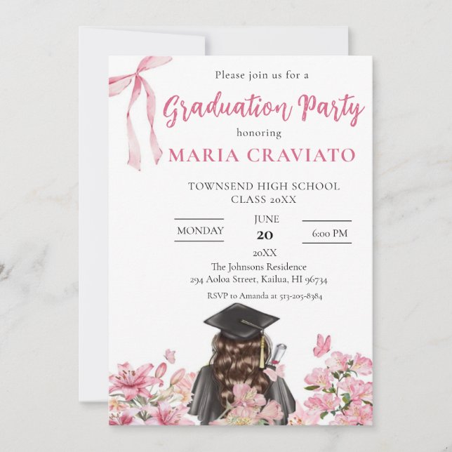Élégante fête de graduation florale Invitation (Devant)
