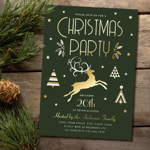 Élégante fête de Noël Green Gold Foil Invitation