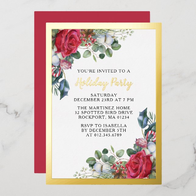 Elégante fête de vacances Gold Foil Invitation (Recto/Verso)