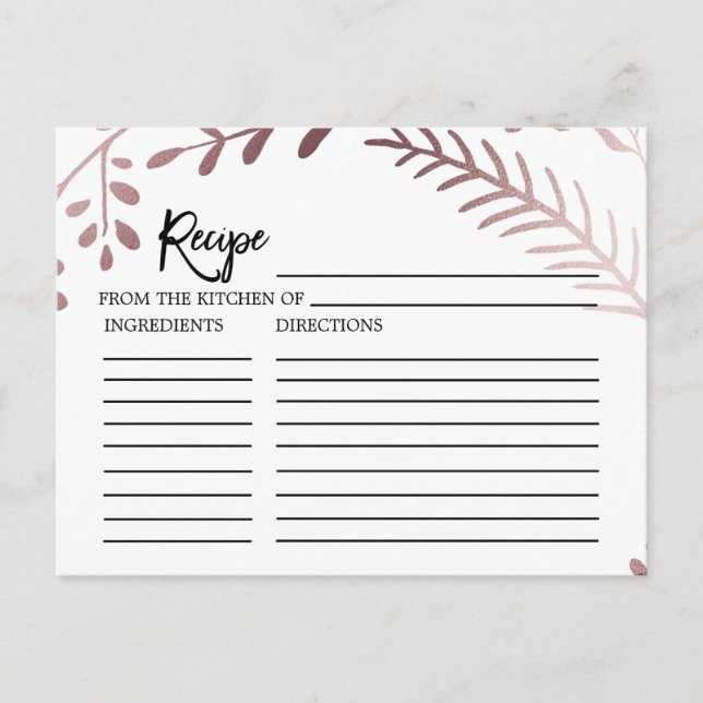 Elégante Fête des mariées or Rose Recette Cartes (Devant)