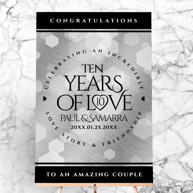 Élégante fête du 10e anniversaire du Mariage de Ti (Elegant 10th Tin Wedding Anniversary Acrylic Sign Cover Photo)