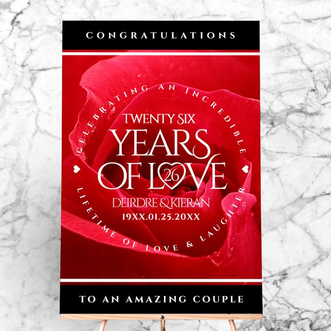 Élégante fête du 26e anniversaire du Mariage Rose (Elegant 26th Rose Wedding Anniversary Acrylic Sign Cover Photo)
