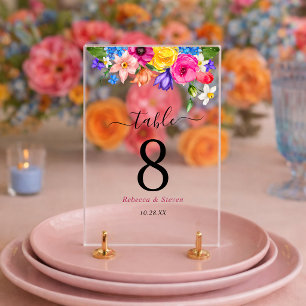 Elegante Fette Farbige Florale Tischnummern Hochze Acrylschild