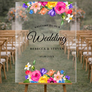 Elegante Fette Farbige Wasserfarben Blumenmuster Acrylschild