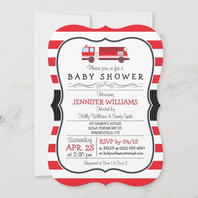 Elegante Feuerwehrwagen Kinderdusche Einladung (Vorderseite)