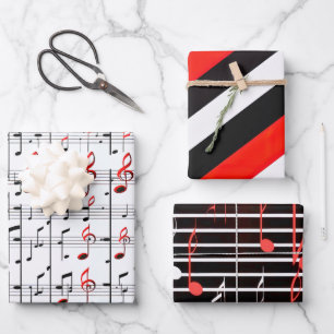 Élégante feuille de musique Rouge, Blanc et Noir