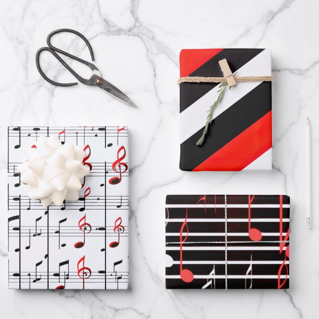 Élégante feuille de musique Rouge, Blanc et Noir (Recto)
