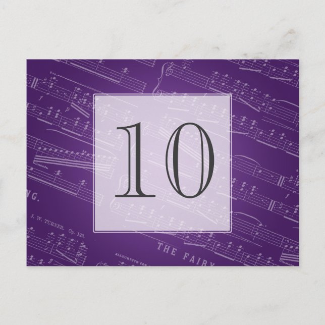 Élégante feuille de numéro de table Musique violet (Devant)