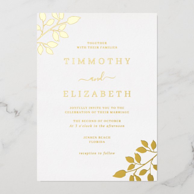 Elégante feuille d'or Mariage Foil Invitation (Recto)