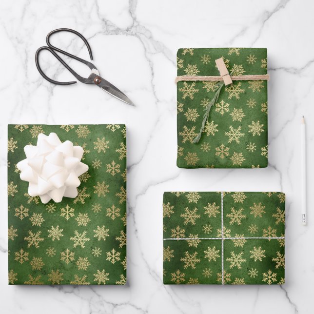 Élégante feuille d'or vert flocons de neige motif  (Recto)
