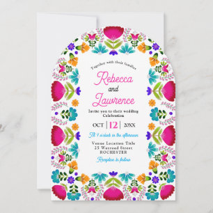 Elegante Fiesta-Hochzeit weißer QR-Code gebogen Einladung