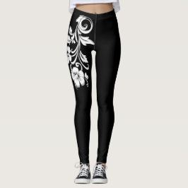Elegante filigrane Blüten Moderne Schwarz-Weiß Leggings