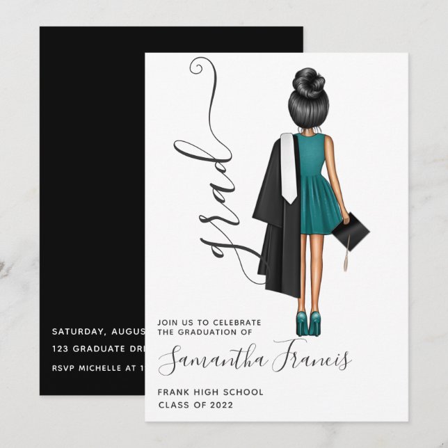 Élégante Fille Graduation Party Invit Invitation (Devant / Derrière)
