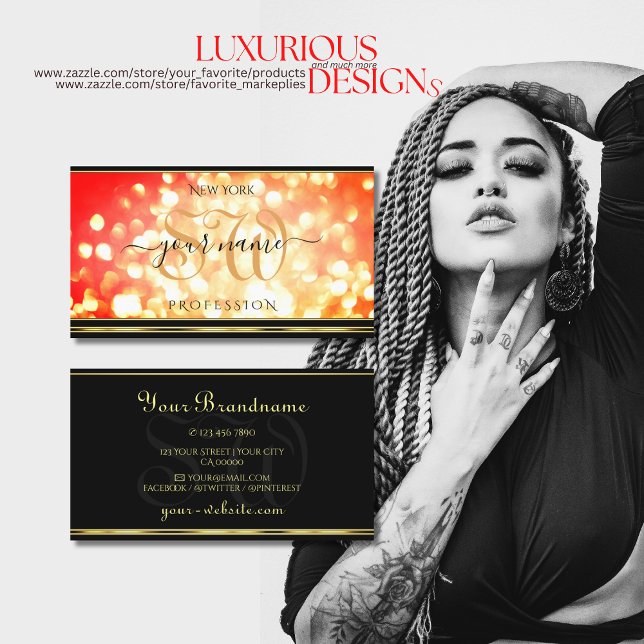 Elegante Fire Gold Sparkle Glitzer Initials Black Visitenkarte (Von Creator hochgeladen)