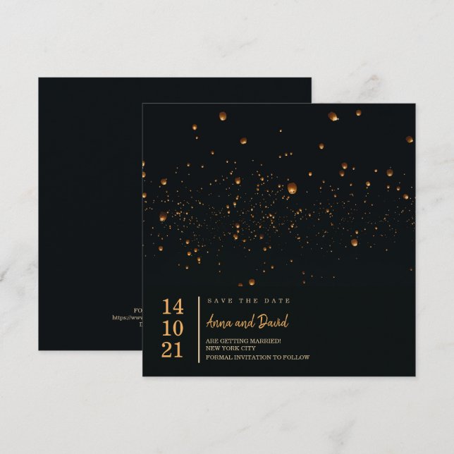 Elegante Fire Sky Lantern Save the Date Einladung (Vorne/Hinten)