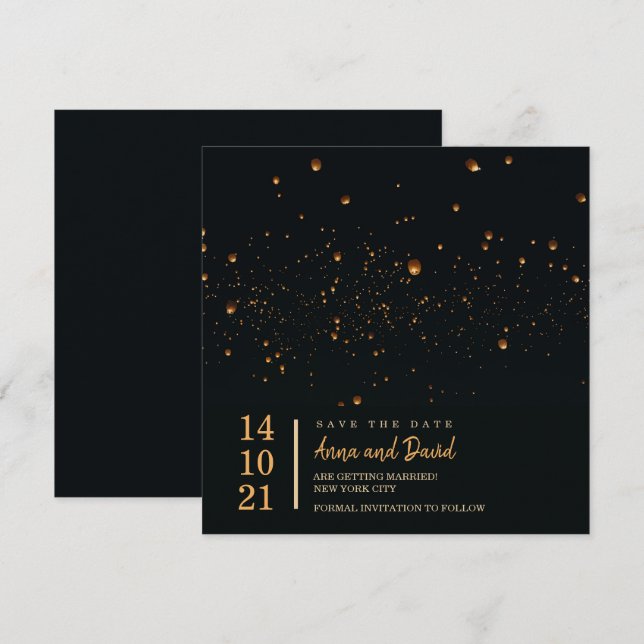 Elegante Fire Sky Lantern Save the Date Einladung (Vorne/Hinten)