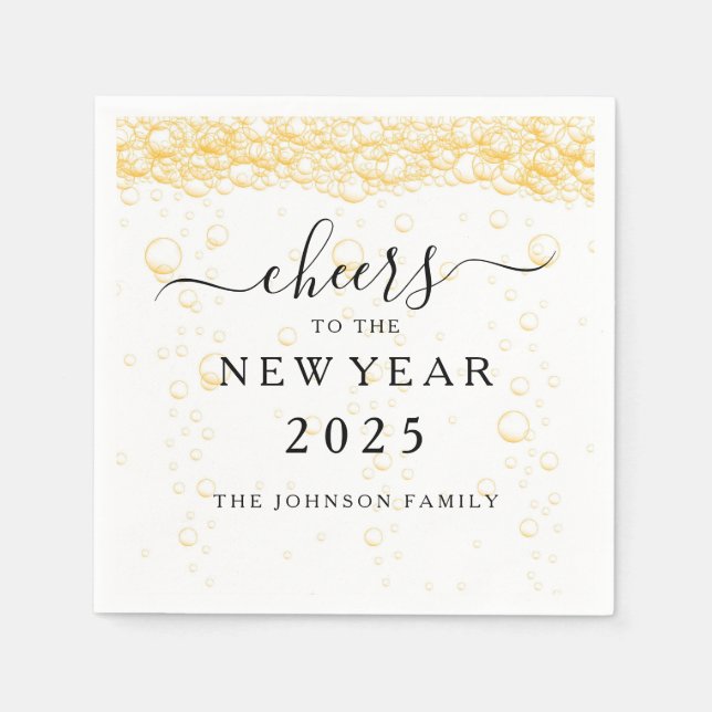 Elegante Fizz-Blasen zum Silvester Serviette (Vorderseite)